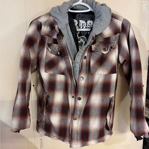 Kids Plaid Hooded Jacket with Gray Hoodie